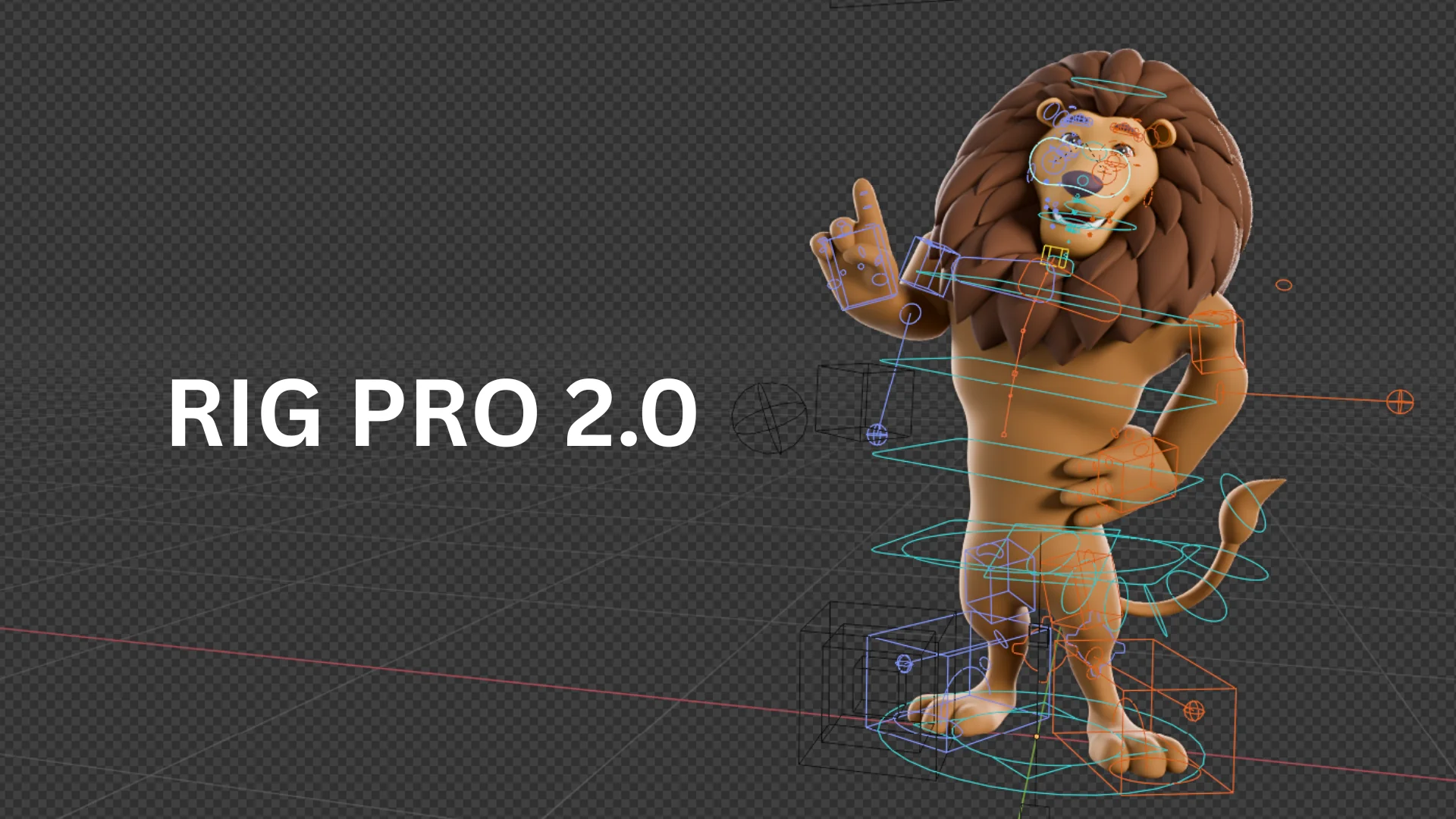 Autorig 2.0 rigging system with professional rig controls for lion mascot